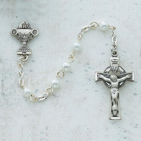 5mm Pearl Celtic Communion Rosary (Style: C50DW)