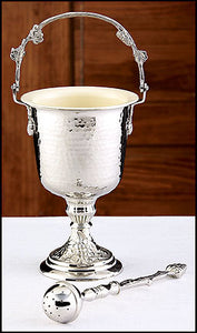 Hammered Silver Holy Water Pot with Sprinkler Set (Series MS912)