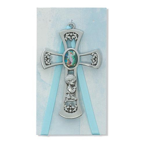 3 3/4" Guardian Angel Boy Blue Cross Card (Style: PW10-B)