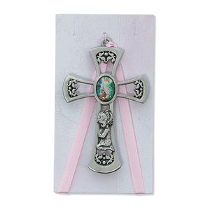 3 3/4" Guardian Angel Girl Pink Cross Card (Style: PW10-P)
