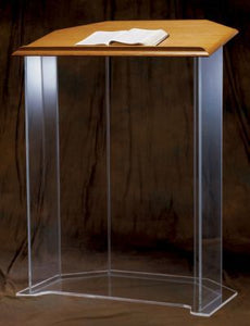 Acrylic Pulpit with Wood Top and Shelf, no Cross (Style 3350WS)