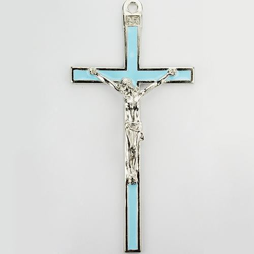 5" Blue Enamel Silver Crucifix (Style: 73-36)