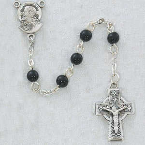 5 MM Black Glass Celtic Rosary (Style: R321LG)
