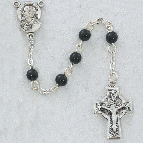 5 MM Black Glass Rosary Celtic (Style: R321DG)