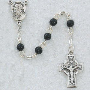 5 MM Black Glass Rosary Celtic (Style: R321DG)