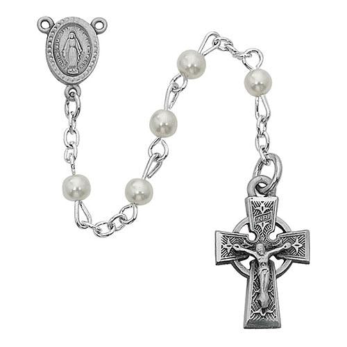 5 MM Pearl Rosary Pewter Celtic (Style: R320DG)