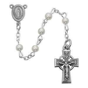 5 MM Pearl Rosary With Celtic (Style: R320LG)