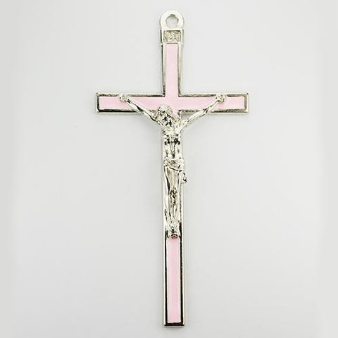 5" Pink Enamel Silver Crucifix (Style: 73-35)
