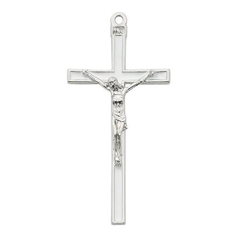 5" White Enamel Silver Crucifix (Style: 73-37)