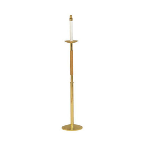 Floor Candle Holder: Brass/Oak Combination (Style K491)