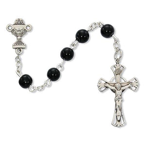 5mm Black Glass Communion Rosary (Style: C15B)