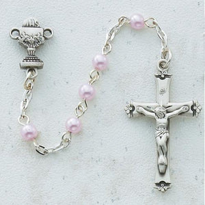 5mm Pink Pearl Communion Rosary (Style: C1W)