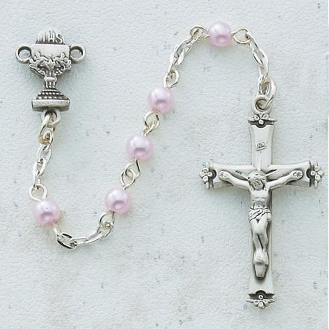 5mm Pink Pearl Communion Rosary (Style: C1W)