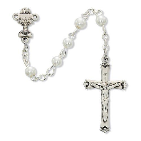 5mm White Pearl Communion Rosary (Style: C17W)
