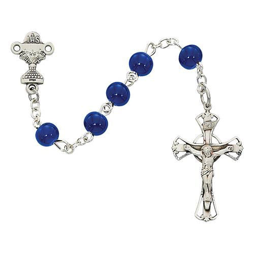 6mm Blue Glass Communion Rosary (Style: C37B)