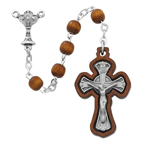 6mm Brown Wood Communion Rosary (Style: R622B)