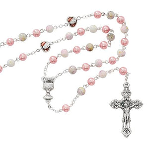 6mm Pink Marble Communion Rosary (Style: R659W)