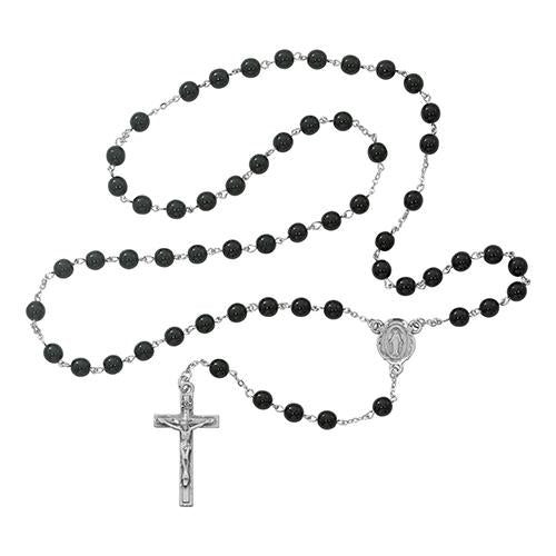 7mm Black Glass Rosary (Style: 121D-BK/F)