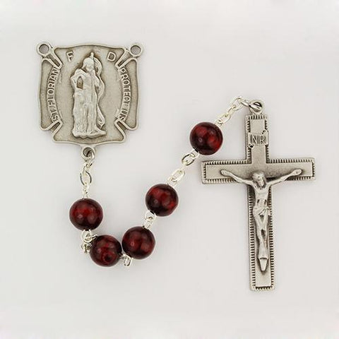 7mm Red Wood Firefighter Rosary (Style: R684DF)
