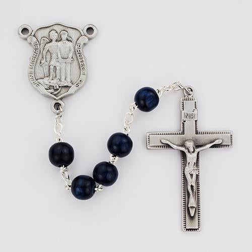 8mm Blue Wood Police Rosary (Style: R685DF)