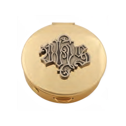 Pyx: Brass with Pewter IHS Medallion (Style K121)