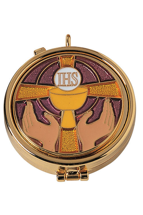 Gold Plated Pyx with Enameled Emblem Cover (Style: K187)