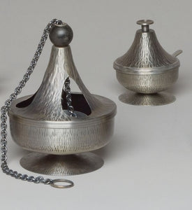 Censer & Boat with Hammered Oxidized Silver Finish (Style 2687)
