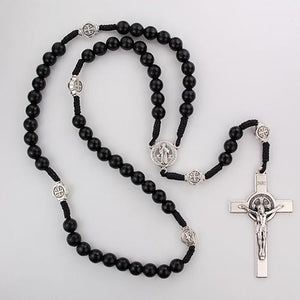 Black Wood Cord St. Benedict Rosary (Style: P266R)