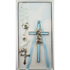 Blue Boy Cross and Shell Rosary (Style: BS52)