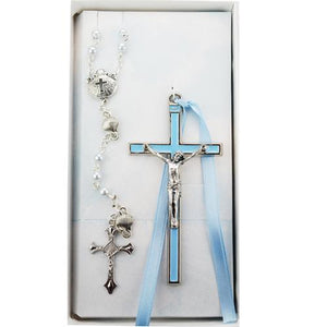 Blue Crucifix and Shell Rosary (Style: BS54)