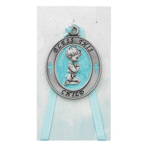 Blue Pearl Pray Boy Crib Medal (Style: PW19)