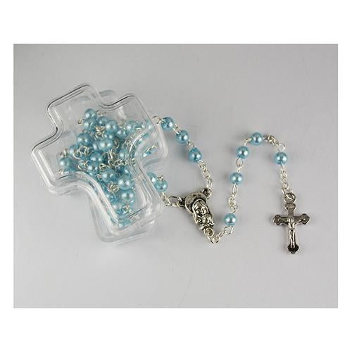 Blue Pearl Rosary In Cross Box (Style: 901BLCB)