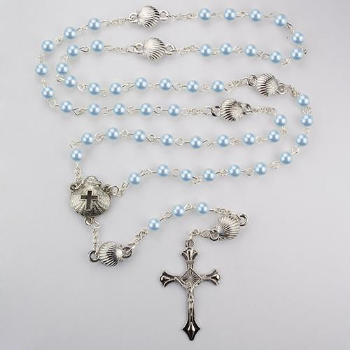 Blue Pearl Shell Baby Rosary Box (Style: R494G)