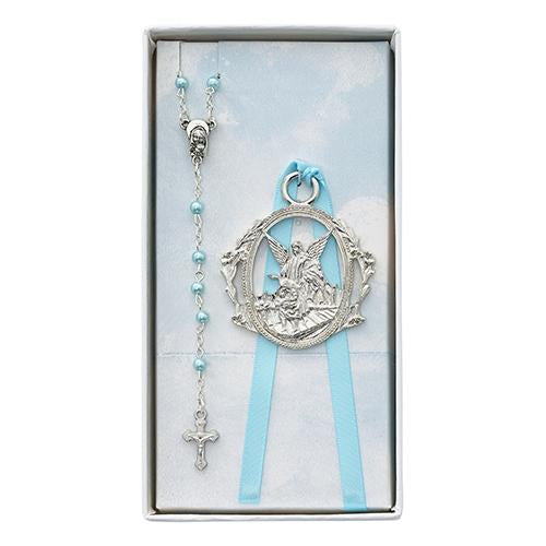 Blue Rosary and Crib Medal (Style: BS16)