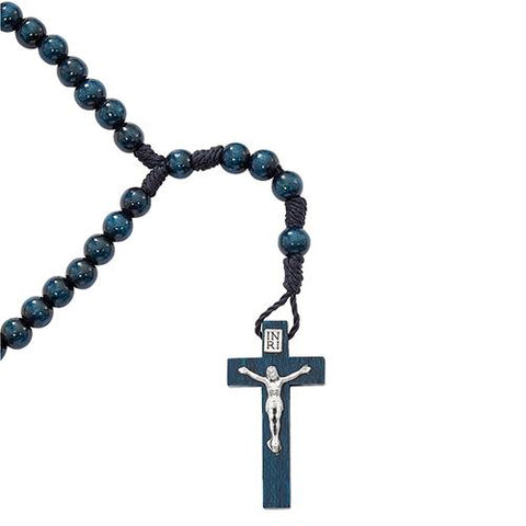 Blue Wood Corded Rosary (Style: P242R)