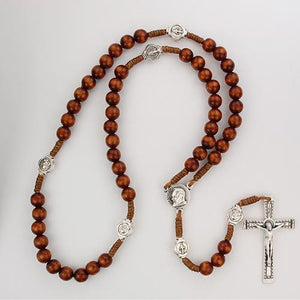 Brown Wood Cord Padre Pio Rosary (Style: P267R)