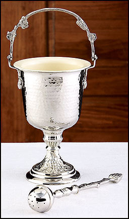 Hammered Silver Holy Water Pot with Sprinkler Set (Series MS912)