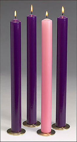 Advent candles made from granulated wax, wick and glass cylinders.