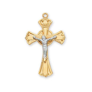 Gold Over Sterling Silver Tutone Crucifix 18" Chain and Box (Style: JT8068)