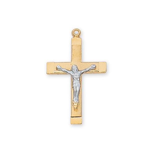 Gold Over Sterling Silver Anchor Crucifix 24" Chain and Box (Style: J422)