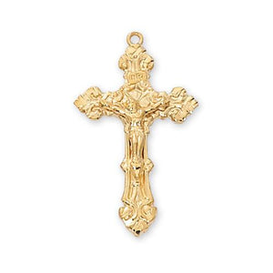 Gold Over Sterling Silver Crucifix 16" Chain and Box (Style: J66)