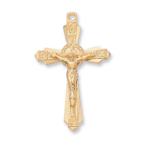 Gold Over Sterling Silver Crucifix 16" Chain and Box (Style: J8017)