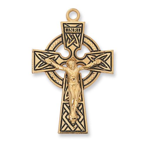 Gold Over Sterling Silver Crucifix 18" Chain and Box (Style: J5020)