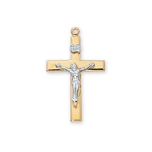 Gold Over Sterling Silver Crucifix 18" Chain and Box (Style: J7018)