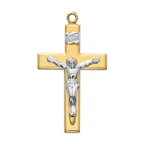 Gold Over Sterling Silver Crucifix 18" Chain and Box (Style: J7019)
