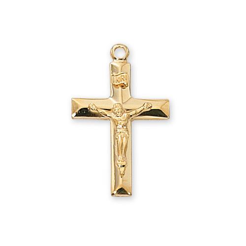 Gold Over Sterling Silver Crucifix 18" Chain and Box (Style: J7027)