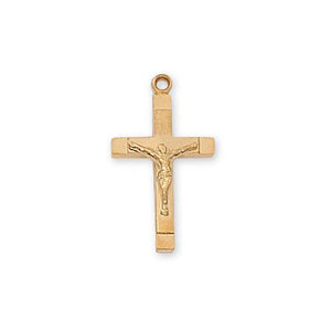 Gold Over Sterling Silver Crucifix 18" Chain and Box (Style: J8010)