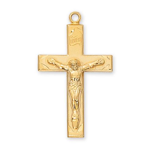 Gold Over Sterling Silver Crucifix 18" Chain and Box (Style: J8013)