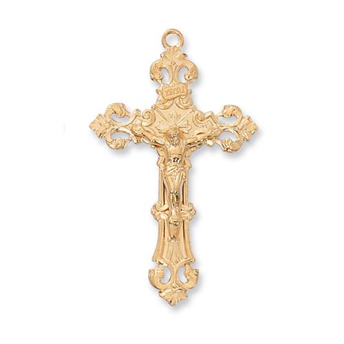 Gold Over Sterling Silver Crucifix 18" Chain and Box (Style: J8015)