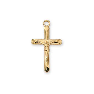 Gold Over Sterling Silver Crucifix 20" Chain and Box (Style: J7028)